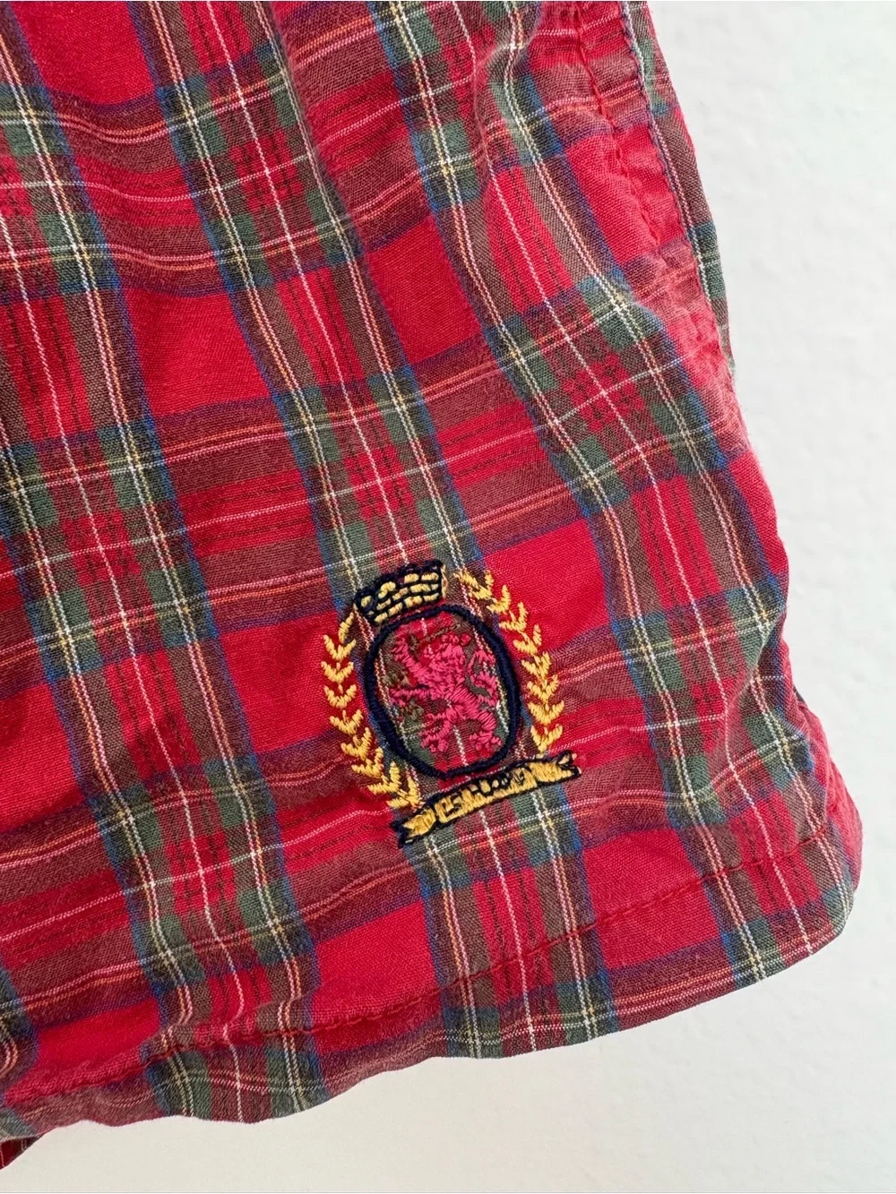 Tommy Hilfiger Vintage Split Plaid Drawstring Swim Shorts - Red & Green